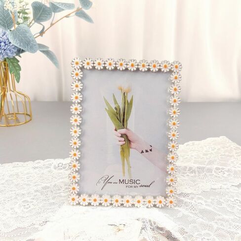 5x7 inch Exquisite Small Daisy Metal Photo Frame,with Glass Front Modern Decorative Floral Photo Frame,Photo Display for Tabletop Centerpiece Or hang the wall display in Kuwait