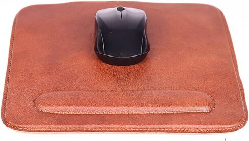 وسادة ماوس من الجلد الطبيعي مع مسند للمعصم - بني، غير قابلة للانزلاق، صديقة للبيئة، متينة وأنيقة للمكتب أو المنزل (أسود) in Kuwait