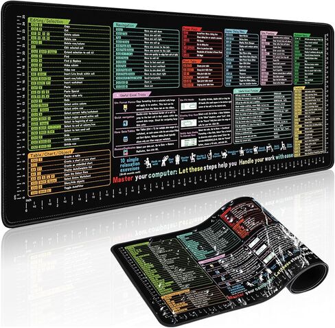 Excel Cheat Sheet Desk Pad 31.5x11.8 - Waterproof Mouse Pad with Inch Scale,Contain 9 Major Excel Function Module and Common Function,Large XL Excelpad Cheat Sheet Desk Mat for Keyboard and Mouse in Kuwait