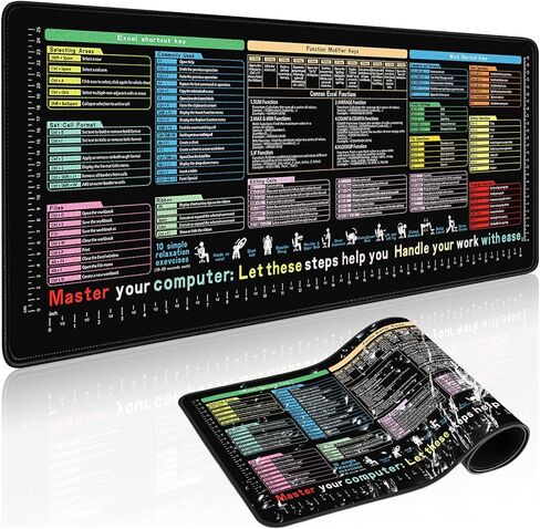 لوحة مكتب Excel Cheat Sheet مقاس 31.5 × 11.8 - لوحة ماوس مقاومة للماء بمقياس بوصة، تحتوي على 9 وحدة وظائف Excel رئيسية ووظيفة مشتركة، حصيرة مكتبية كبيرة الحجم XL Excelpad للوحة المفاتيح والماوس in Kuwait