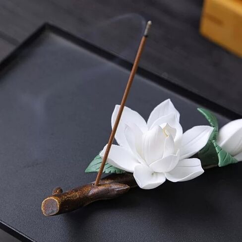 Handmade Ceramic Incense Holder for Home,Perfect Yoga Meditation Accessory, Elegant Home Office Decor for Women, Unique Gift for Her (Floral Design) in Saudi Arabia
