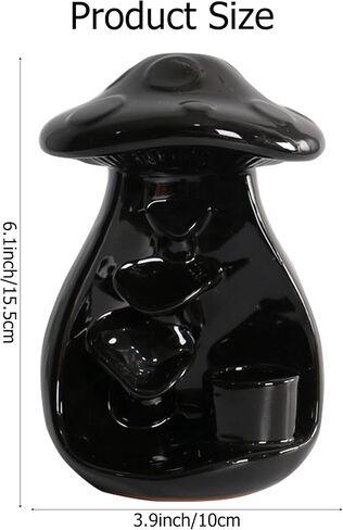 Mushroom Backflow Incense Holder - Ceramic Incense Cone Holder Waterfall Burner Black with 30 Cones and Sticks Aromatherapy Ornament Home Office Yoga Meditation Accessories Decor Gift in Kuwait