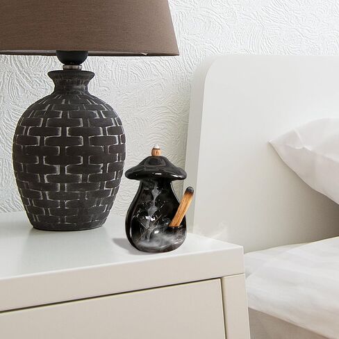 Mushroom Backflow Incense Holder - Ceramic Incense Cone Holder Waterfall Burner Black with 30 Cones and Sticks Aromatherapy Ornament Home Office Yoga Meditation Accessories Decor Gift in Kuwait