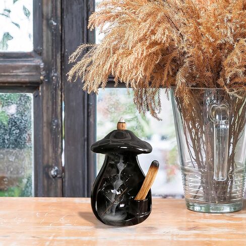 Mushroom Backflow Incense Holder - Ceramic Incense Cone Holder Waterfall Burner Black with 30 Cones and Sticks Aromatherapy Ornament Home Office Yoga Meditation Accessories Decor Gift in Kuwait