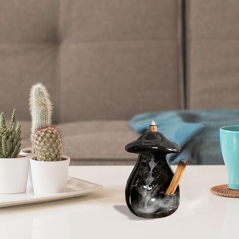 Mushroom Backflow Incense Holder - Ceramic Incense Cone Holder Waterfall Burner Black with 30 Cones and Sticks Aromatherapy Ornament Home Office Yoga Meditation Accessories Decor Gift in Kuwait