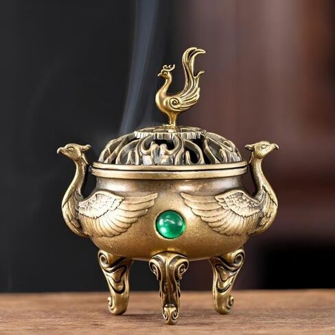 1PC Vintage Bronze Phoenix Incense Burner, Three-Legged Censer with Lid for Home Yoga Meditation, Feng Shui Decor, Unique Spiritual Gift for Tea & Aromatherapy Lovers in Saudi Arabia