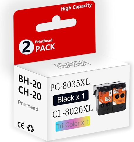 رأس الطباعة BH-20 CH-20 لرأس الطباعة PG-8035XL CL-8026XL الذي يستخدم لطابعات PIXMA G7020 G6020 G5020 G3260 G3262 G2260 G1230 G1220 MegaTank (1 أسود و1 ثلاثي الألوان) in Kuwait