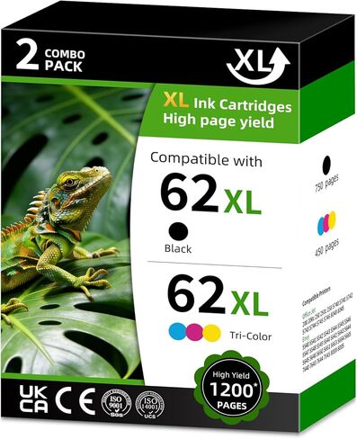 62XL High Yield Ink Cartridge Replacement for HP62XL HP62 62 XL Combo Pack Compatible with HP OfficeJet 200 200c 250 250c 258 5740 5741 5742 5743 5744 (Black Tri-Color 2 Pack) in Kuwait