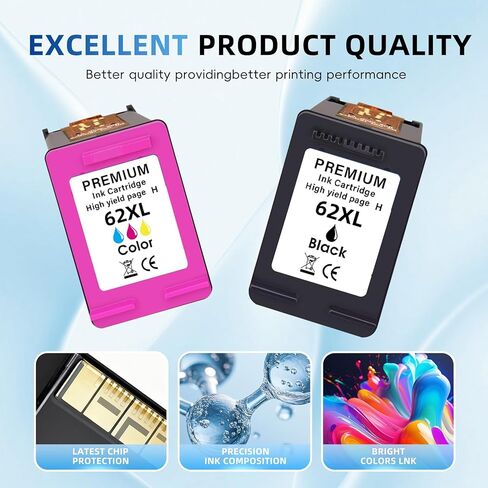 62XL High Yield Ink Cartridge Replacement for HP62XL HP62 62 XL Combo Pack Compatible with HP OfficeJet 200 200c 250 250c 258 5740 5741 5742 5743 5744 (Black Tri-Color 2 Pack) in Kuwait