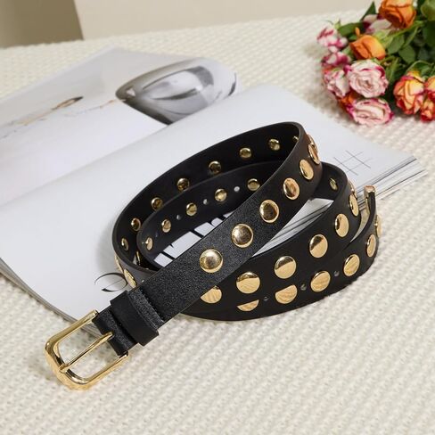 حزام جلد نسائي من VATAN لفساتين الجينز والسراويل وحزام خصر كاجوال للسيدات مع إبزيم ذهبي in Kuwait