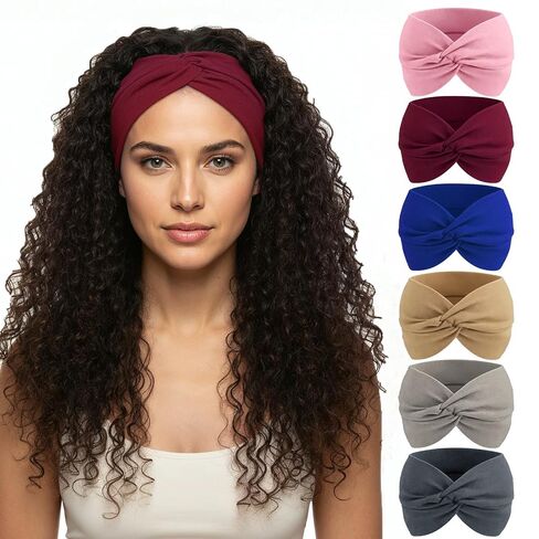 obeoby 6 Pack Wide Turban Headbands for Workout Yoga, 6inch Non Slip Boho Knotted Hair Bands for Lady Large African Wide Hair Wrap in Saudi Arabia