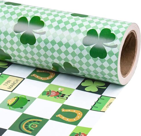 RUSPEPA St. Patrick's Wrapping Paper Roll, Mini Roll, Lucky Clovers Gift Wrap, Green Pliad Kraft Paper for St. Patrick Day, Holiday Party and Any Occasion, 17 Inches x 16.4 Feet in Saudi Arabia