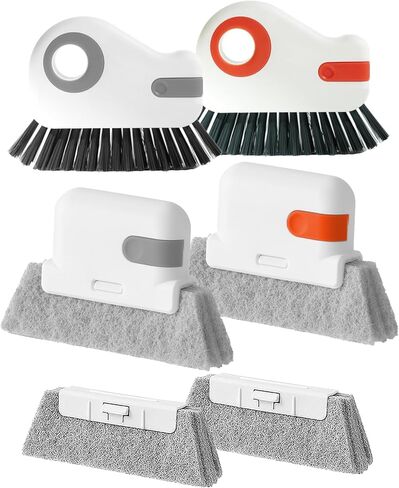 Groove Gap Cleaner Tools Set, 6 Pcs Hand-held 2 Brush with Dustpan&tweezer + 2 Sponge Brush with Dustpan + 2 Replacement Cloth for Sliding Door, Sill, Tile Lines, Shutter, Car Vents, Keyboard in Kuwait