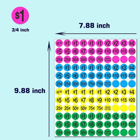 ملصقات أسعار بيع المرآب، 1800 قطعة من بطاقات الأسعار الدائرية، 3/4 بوصة، 4 ألوان (وردي، أزرق، أصفر، أخضر)، لمبيعات الفناء، أسواق السلع المستعملة، البيع بالتجزئة in Kuwait