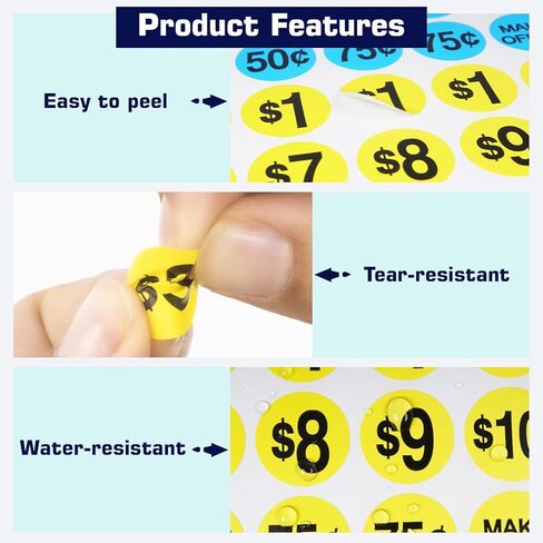 ملصقات أسعار بيع المرآب، 1800 قطعة من بطاقات الأسعار الدائرية، 3/4 بوصة، 4 ألوان (وردي، أزرق، أصفر، أخضر)، لمبيعات الفناء، أسواق السلع المستعملة، البيع بالتجزئة in Kuwait