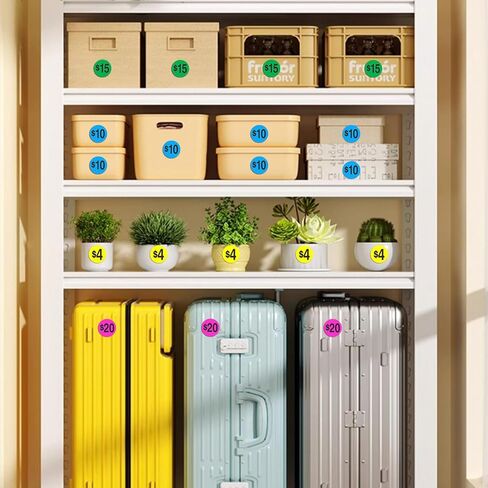 ملصقات أسعار بيع المرآب، 1800 قطعة من بطاقات الأسعار الدائرية، 3/4 بوصة، 4 ألوان (وردي، أزرق، أصفر، أخضر)، لمبيعات الفناء، أسواق السلع المستعملة، البيع بالتجزئة in Kuwait