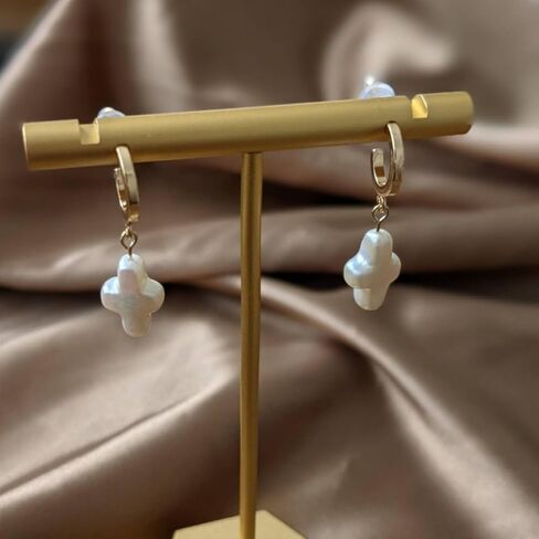 Nature Freshwater Pearl Cross Earrings - Elegant Christian Pearl Jewelry for Women - Beachy Baroque Design - Gold Plated - Gift for Easter, Thanksgiving, and Church in Kuwait