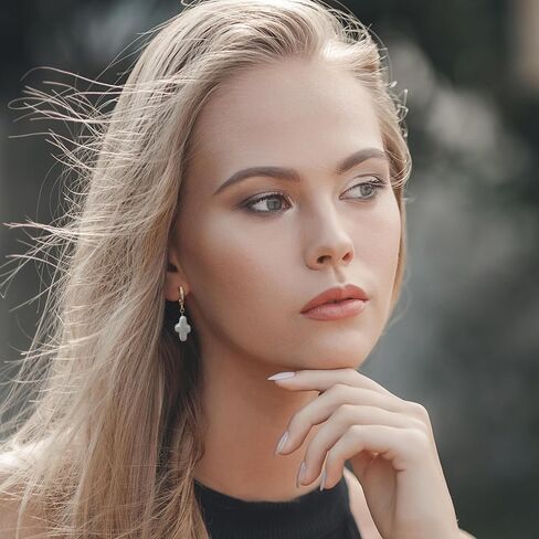 Nature Freshwater Pearl Cross Earrings - Elegant Christian Pearl Jewelry for Women - Beachy Baroque Design - Gold Plated - Gift for Easter, Thanksgiving, and Church in Kuwait