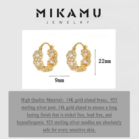 MIKAMU 14K Gold Hoop Earrings for Women CZ cubic zirconia Gold Plated dainty Hoop Earring for Women Jewelry in Kuwait