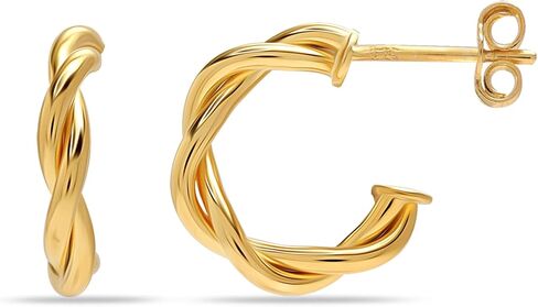 925 Sterling Silver Post Hoop Earrings for Women | 14K Gold-Plated Twisted Small C Hoops Earring | Size 15-25mm in Saudi Arabia