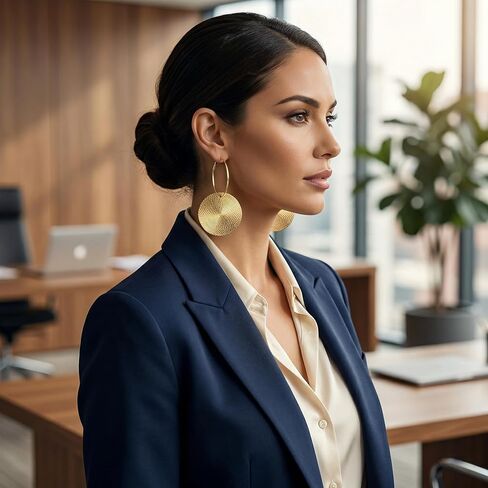 Hammered Gold Earrings for Women, Large Round Hoop Dangle Set with Vintage Textured Disc, Chunky Big Circle Statement Jewelry, Oversized Thick Metallic Coin Style Fashion Ornament in Kuwait