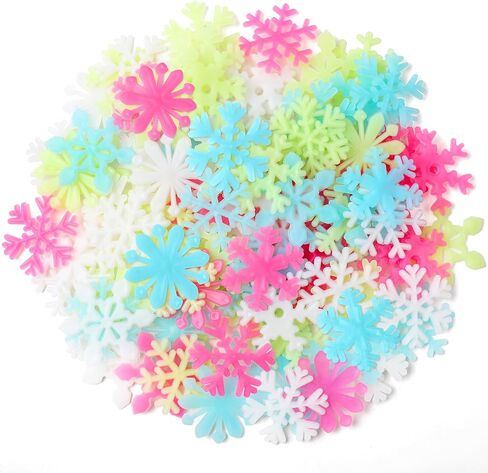 AM AMAONM Glow in The Dark Luminous Stars Fluorescent Noctilucent Plastic Wall Stickers Murals Decals for Home Art Decor Ceiling Wall Decorate Kids Babys Bedroom Room 100PCS Snowflake in Saudi Arabia