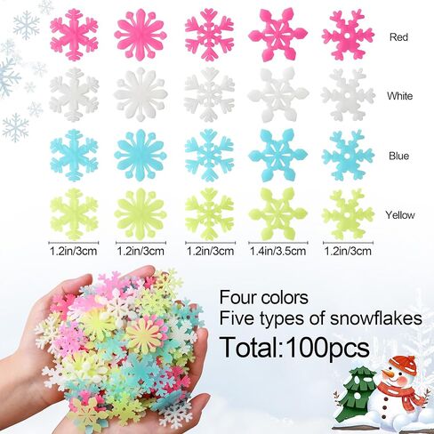 AM AMAONM Glow in The Dark Luminous Stars Fluorescent Noctilucent Plastic Wall Stickers Murals Decals for Home Art Decor Ceiling Wall Decorate Kids Babys Bedroom Room 100PCS Snowflake in Saudi Arabia