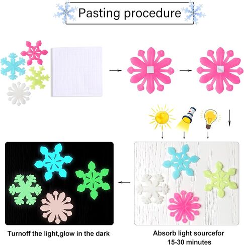 AM AMAONM Glow in The Dark Luminous Stars Fluorescent Noctilucent Plastic Wall Stickers Murals Decals for Home Art Decor Ceiling Wall Decorate Kids Babys Bedroom Room 100PCS Snowflake in Saudi Arabia