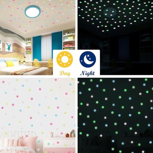 AM AMAONM Glow in The Dark Luminous Stars Fluorescent Noctilucent Plastic Wall Stickers Murals Decals for Home Art Decor Ceiling Wall Decorate Kids Babys Bedroom Room 100PCS Snowflake in Saudi Arabia