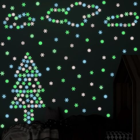 AM AMAONM Glow in The Dark Luminous Stars Fluorescent Noctilucent Plastic Wall Stickers Murals Decals for Home Art Decor Ceiling Wall Decorate Kids Babys Bedroom Room 100PCS Snowflake in Saudi Arabia