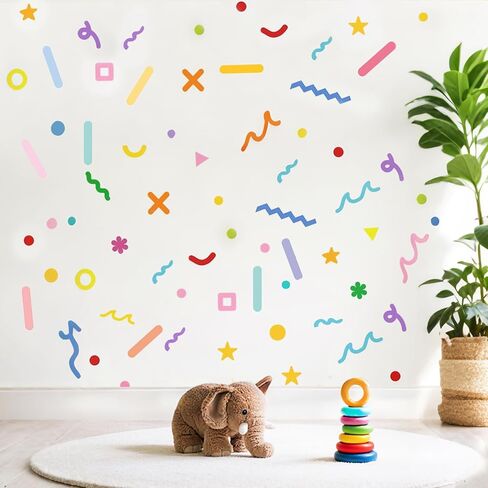 JIABEIUS 345Pcs Colorful Sprinkle Confetti Wall Stickers, Peel and Stick DIY Simple Line Graphics Wall Decals, Vinyl Wallpaper for Kids Girls Bedroom, Nursery, Playing Room in Kuwait