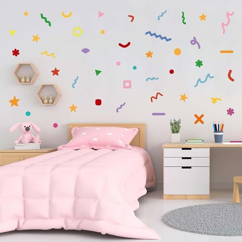 JIABEIUS 345Pcs Colorful Sprinkle Confetti Wall Stickers, Peel and Stick DIY Simple Line Graphics Wall Decals, Vinyl Wallpaper for Kids Girls Bedroom, Nursery, Playing Room in Kuwait