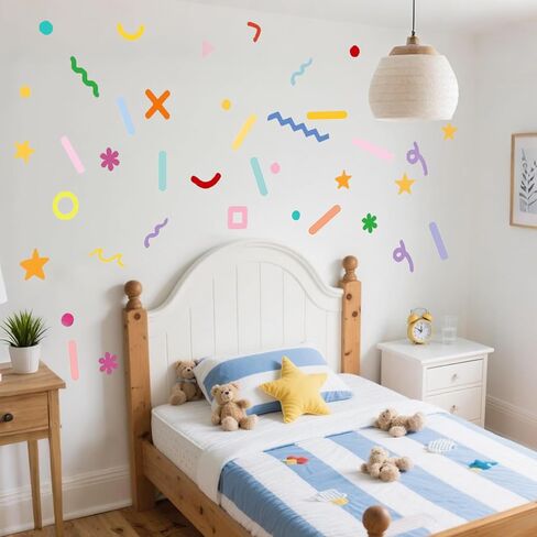 JIABEIUS 345Pcs Colorful Sprinkle Confetti Wall Stickers, Peel and Stick DIY Simple Line Graphics Wall Decals, Vinyl Wallpaper for Kids Girls Bedroom, Nursery, Playing Room in Kuwait