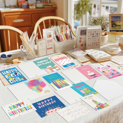 12Pcs Happy Birthday Cards with Envelopes, Stickers, 4.2x6.2 Inch Color Birthday Card Assortment Blank Inside Perfect for Family, Friend, Teacher, Classmate in Kuwait