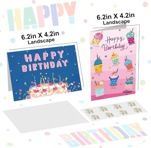 12Pcs Happy Birthday Cards with Envelopes, Stickers, 4.2x6.2 Inch Color Birthday Card Assortment Blank Inside Perfect for Family, Friend, Teacher, Classmate in Kuwait