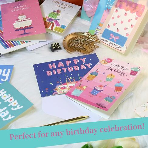 12Pcs Happy Birthday Cards with Envelopes, Stickers, 4.2x6.2 Inch Color Birthday Card Assortment Blank Inside Perfect for Family, Friend, Teacher, Classmate in Kuwait