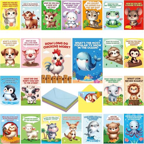 Treasure Cove Funny Animal Joke Cards Fun Animals Notecards Set Kids Thinking of You Cards Blank with Envelopes Students Teachers Summer Camp Lunchbox Notes Classroom Activities Party Supplies 24 Pcs in Kuwait