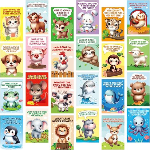 Treasure Cove Funny Animal Joke Cards Fun Animals Notecards Set Kids Thinking of You Cards Blank with Envelopes Students Teachers Summer Camp Lunchbox Notes Classroom Activities Party Supplies 24 Pcs in Kuwait
