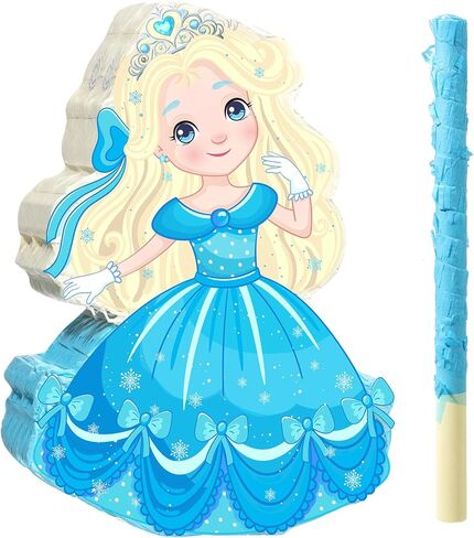 Threan Princess Piñata Girl Princess Party Game Set Blue Theme Piñata Birthday Decorations Stick Blindfold Mask for Girl Baby Birthday Party Game Supplies Decoration in Kuwait