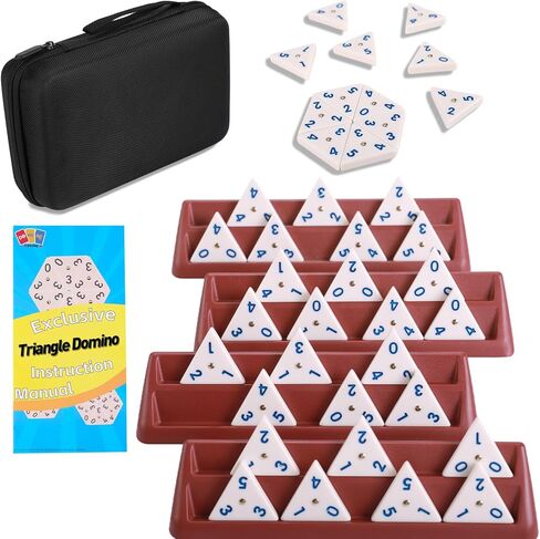 Triangle Domino Set Includes 4 Plastic Racks, a Portable Case, and 56 Domino Pieces. The Domino Tiles with Brass Spinners Form a Classical Board Game Suitable for Kids Ages 8 and Up in Saudi Arabia