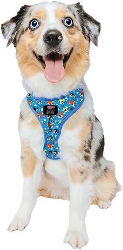 Dog Adjustable Harness - The Powerpuff Girls™ (Blue) - M, Breathable Mesh, No Pull Design with Two D-Rings, Patented Design, Perfect for Medium Dogs - Officially Licensed in Saudi Arabia