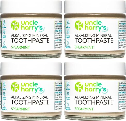 معجون أسنان Uncle Harry's Natural Products خالٍ من الفلورايد، نعناع - مصنوع من طين البنتونيت والفضة الغروية وخلاصة النباتات النقية ومطهر، عبوة من 4 قطع in Kuwait