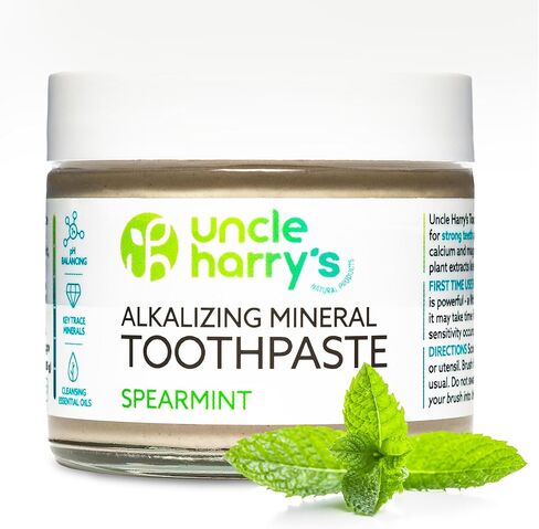 Uncle Harry’s Natural Products Fluoride Free Alkalizing Toothpaste, Spearmint – Made with Bentonite Clay, Colloidal Silver, Pure Plant Essences, Antiseptic, Pack of 4 in Kuwait