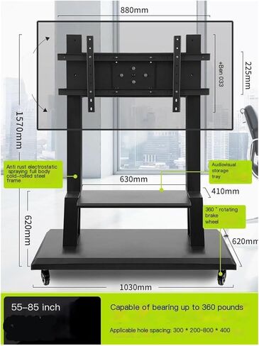 Office conference mobile TV stand floor-standing rotating wheeled monitor trolley hanger in Saudi Arabia