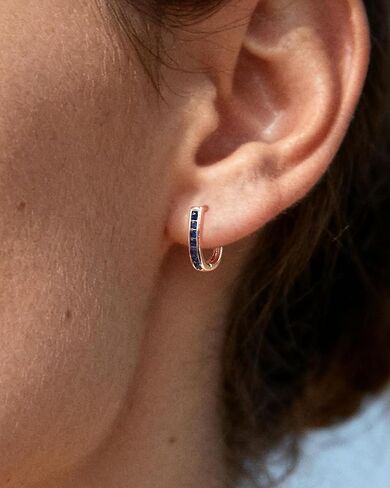 Tiny Blue Sapphire Huggie Earrings for Women, Hypoallergenic Rose Gold Plated Small Blue Cubic Zirconia Hoop Earrings Cuff for Women Jewelry Gifts in Kuwait
