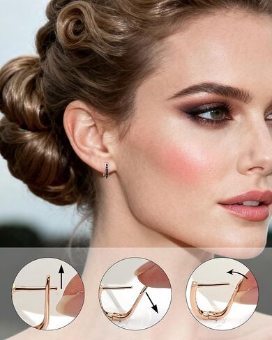 Tiny Blue Sapphire Huggie Earrings for Women, Hypoallergenic Rose Gold Plated Small Blue Cubic Zirconia Hoop Earrings Cuff for Women Jewelry Gifts in Kuwait