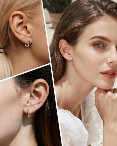 Tiny Blue Sapphire Huggie Earrings for Women, Hypoallergenic Rose Gold Plated Small Blue Cubic Zirconia Hoop Earrings Cuff for Women Jewelry Gifts in Kuwait