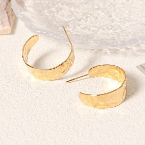 18K Gold Plated Hoop Earrings for Women Chunky Huggie Earrings Minimalist Gold Jewelry Valentine's Day Gift for Girlfriend Wife in Saudi Arabia