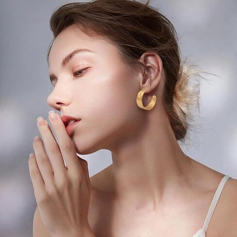 18K Gold Plated Hoop Earrings for Women Chunky Huggie Earrings Minimalist Gold Jewelry Valentine's Day Gift for Girlfriend Wife in Saudi Arabia