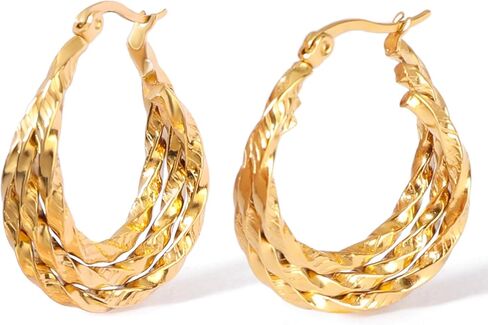 18K Gold Plated Hoop Earrings for Women Chunky Huggie Earrings Minimalist Gold Jewelry Valentine's Day Gift for Girlfriend Wife in Saudi Arabia